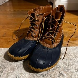 LL Bean Duck Boots Women’s navy and brown gently used